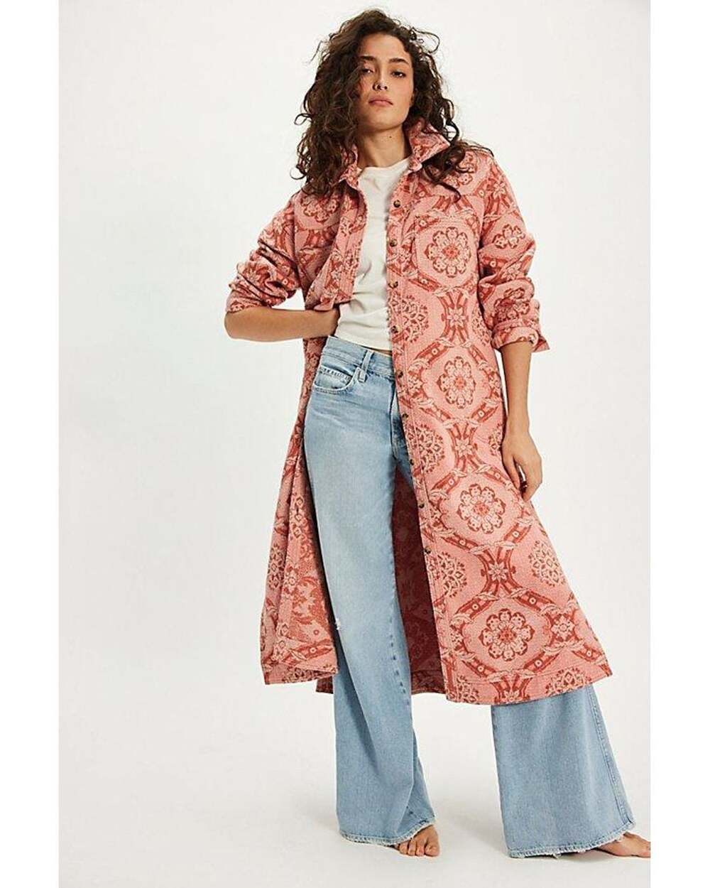 Free People Brick Lane Jacquard Maxi Jacket, Pink, NWT, Size L